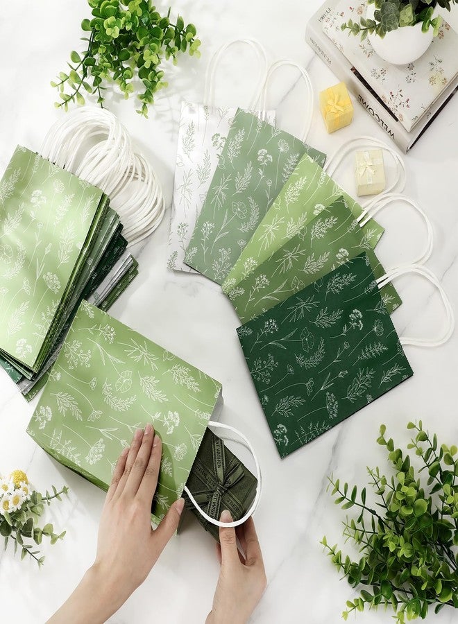 Kolldenn 50 Pcs Sage Green Wildflower Gift Bags with Handles Paper Floral Goodie Welcome Bag for Wedding Guest Baby Shower Bridal Birthday Party Favor, 5.91 x 3.15 x 8.27 Inches - Image 4